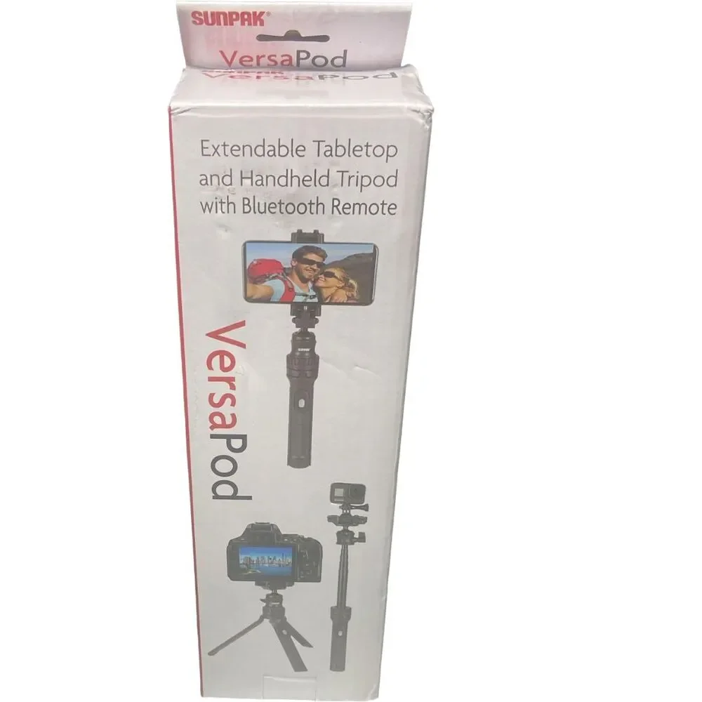 Sunpak Versapod Tripod Extendable Tabletop Handheld + Bluetooth Remote Pkg Wear